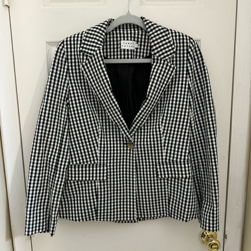 Tanya Taylor Women’s Gingham Blazer Size 4 Black and White Plaid Layering